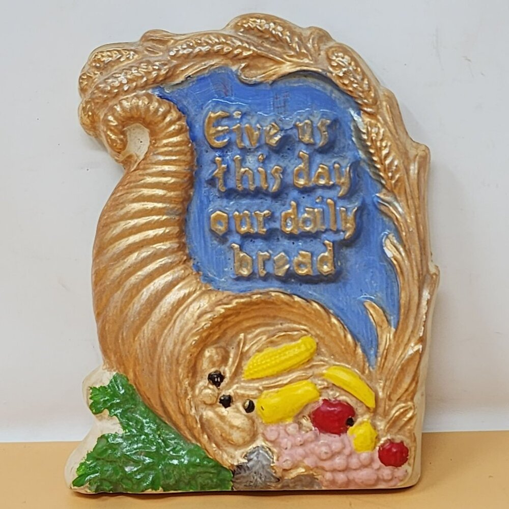 Thanksgiving Cornucopia‎ Hanging Plaque With "Give Us This Day Our Daily Bread"